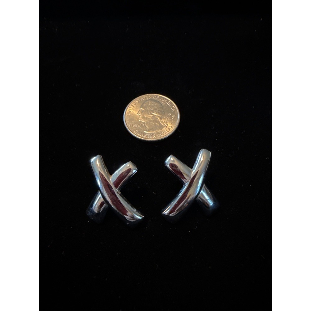Silver Tone Cross Kiss  Earrings Pierced